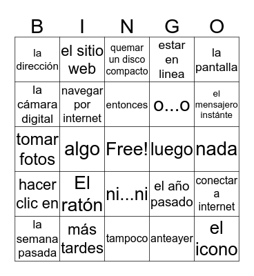 Spanish Bingo Board Bingo Card