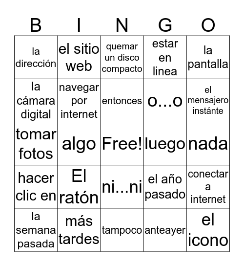 Spanish Bingo Board Bingo Card