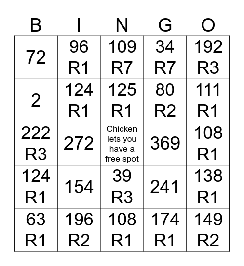 Chickens bingo!! Bingo Card