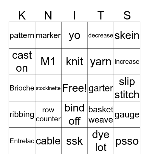 Knits Bingo Card