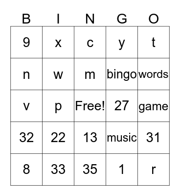 Test Bingo Card