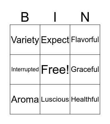 Vocabulary Bingo Card