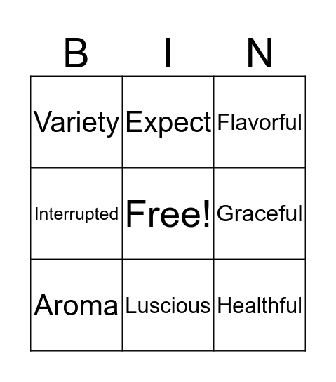 Vocabulary Bingo Card