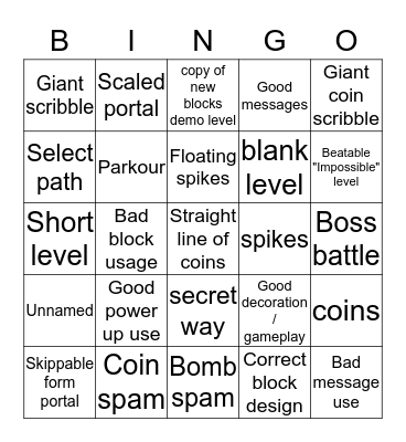 Recent Level Bingo Card