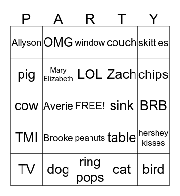 New Years Party Bingo!!! Bingo Card