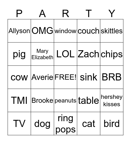 New Years Party Bingo!!! Bingo Card