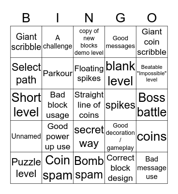 Recent Level Bingo Card