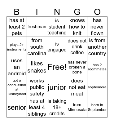 First Floor BINGO Card