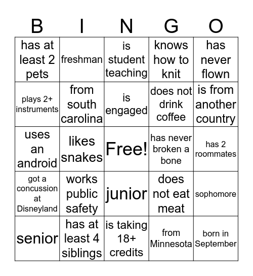 First Floor BINGO Card