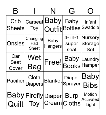 Baby Adams Gift Bingo Card