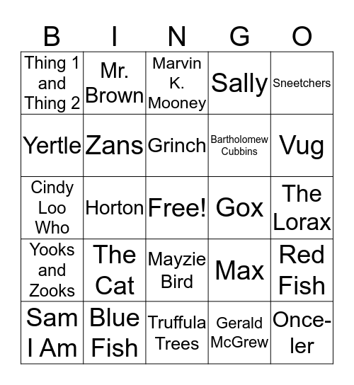 Dr. Seuss Trivia Bingo Card