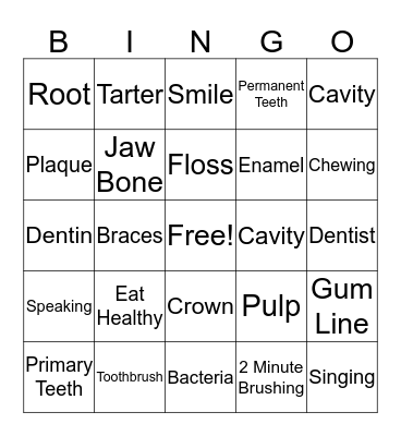 Oral Hygiene Bingo Card