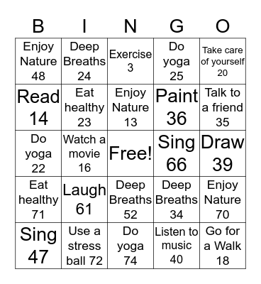 Coping Skills  Bingo Card