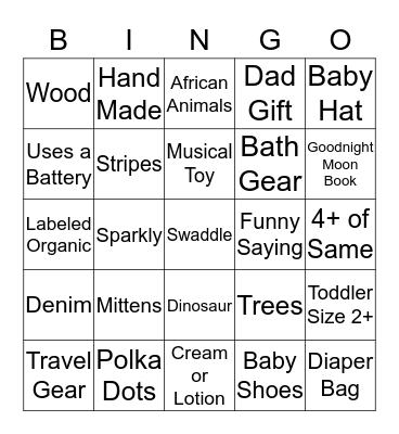 Jeff & Suzie’s Baby Shower Bingo Card