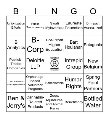 B Corporation - Card C Bingo Card