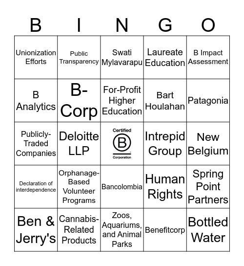 B Corporation - Card C Bingo Card