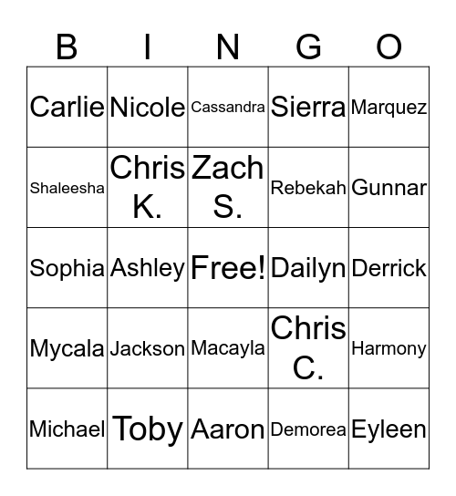 Name BINGO Card