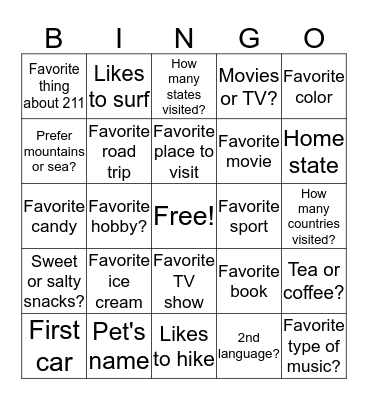 New Faces Bingo Card