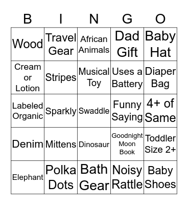 Jeff & Suzie’s Baby Shower Bingo Card