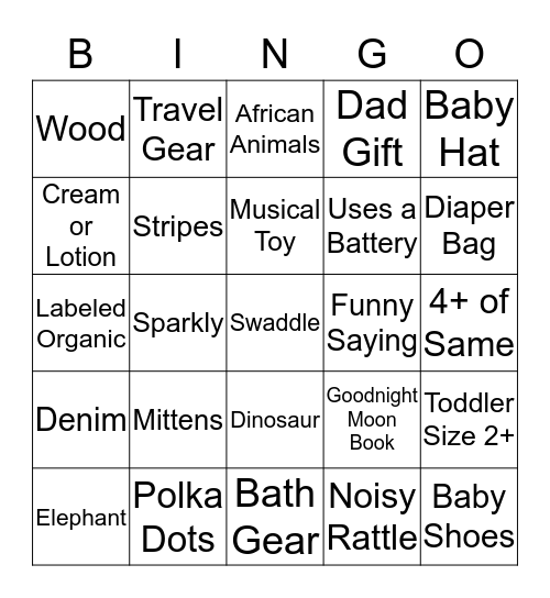 Jeff & Suzie’s Baby Shower Bingo Card
