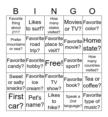 New Faces Bingo Card