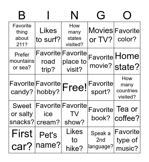 New Faces Bingo Card