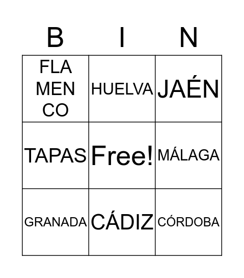 ANDALUCIA Bingo Card