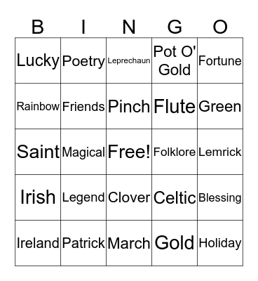 St. Patrick's Day Bingo Card