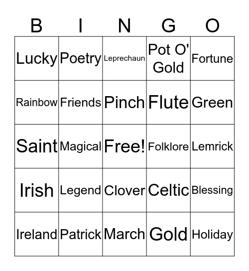 St. Patrick's Day Bingo Card