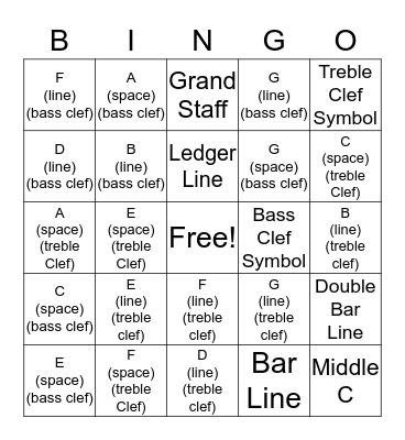 The Grand Staff Bingo Card