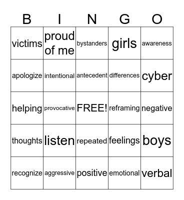 BULLY BUSTERS Bingo Card