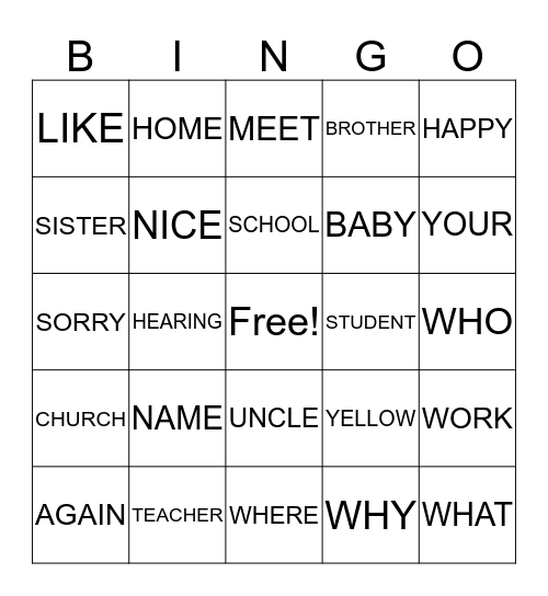 HANDS ON...SIGN LANGUAGE GROUP Bingo Card