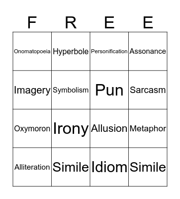 FIGURATIVE LANGUAGE BINGO Card