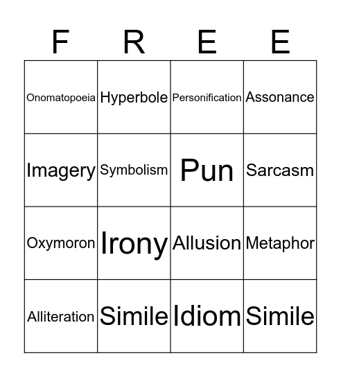 FIGURATIVE LANGUAGE BINGO Card