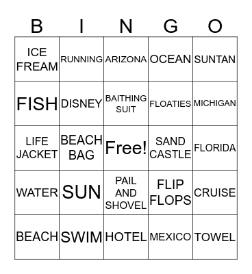 SPRING BREAK Bingo Card