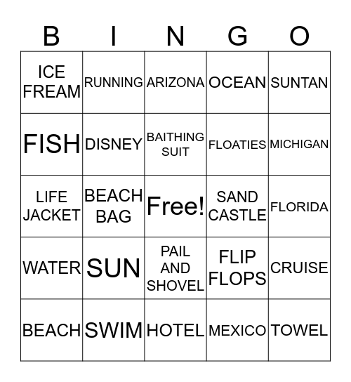 SPRING BREAK Bingo Card