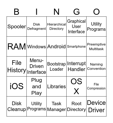 System Software Bingo Card