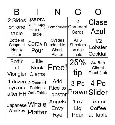 It's a doozy Bingo Card