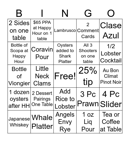 It's a doozy Bingo Card