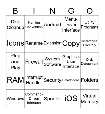 System Software Bingo Card