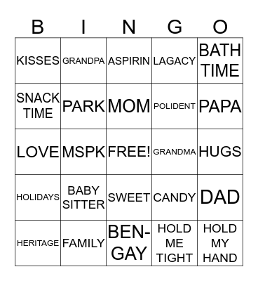 Grandparents Day Bingo Card