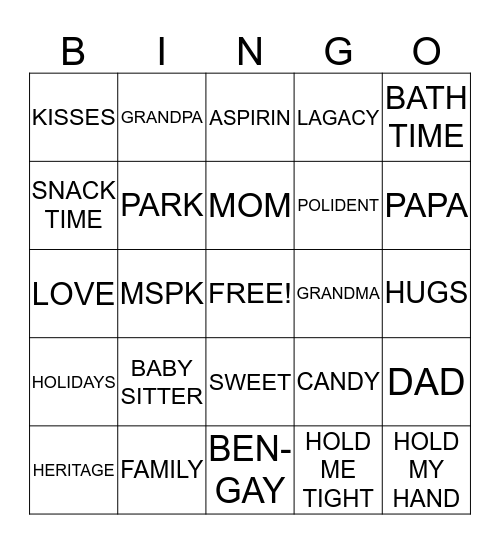 Grandparents Day Bingo Card