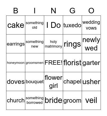 Bridal Bingo Card