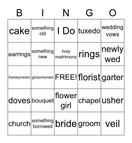 Bridal Bingo Card