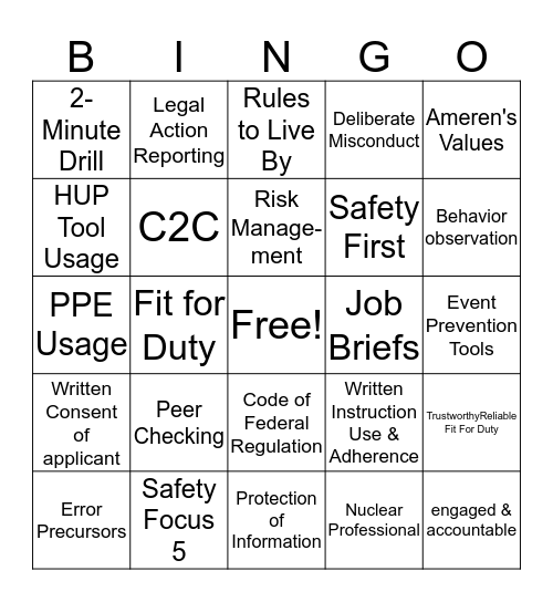 AAFFD BINGO Card