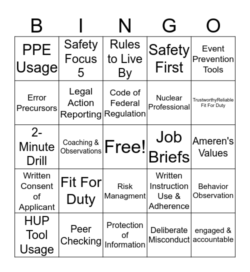 AAFFD BINGO Card