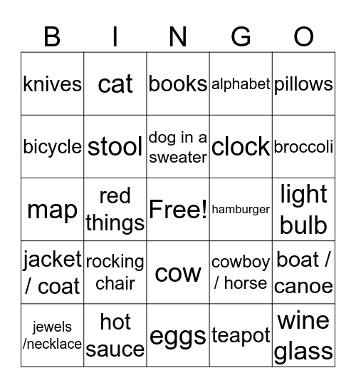 Vocabulary Bingo Card