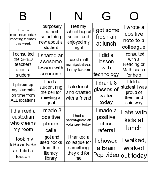 Crockett Staff March Challenge Bingo Card