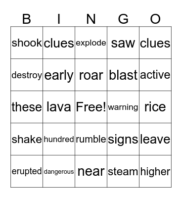 Volcanoes Bingo Card