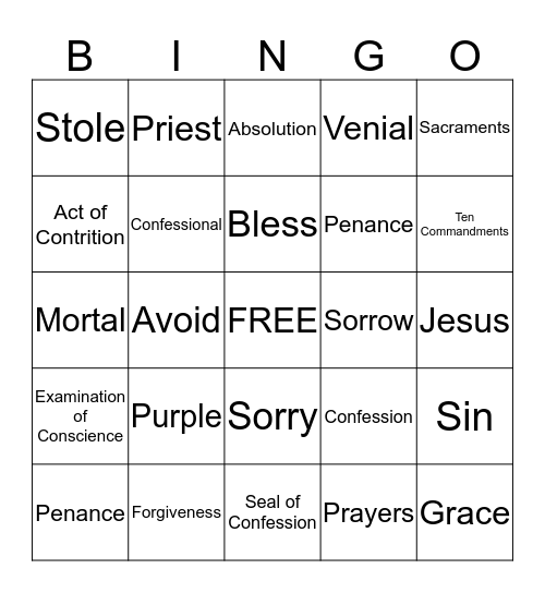 Confession Bingo Card